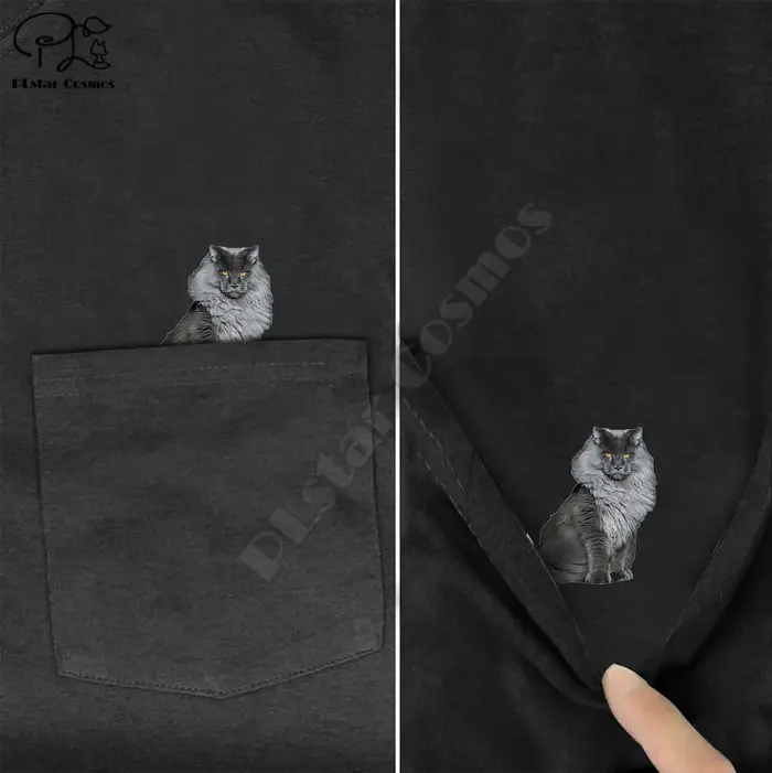 PLstar Cosmos t-shirt mode été poche travail chat imprimé