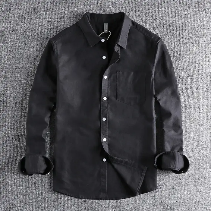 Chemise à Manches sulfen Tissu Oxford Délavé pour Homme, Haut Décontracté Basique avec Poche Simple,