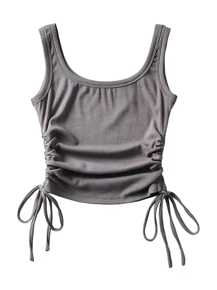 Nouveauté filles décontracté couleur unie deux côtés cordon gilet plis froncé Sexy débardeur et Camis