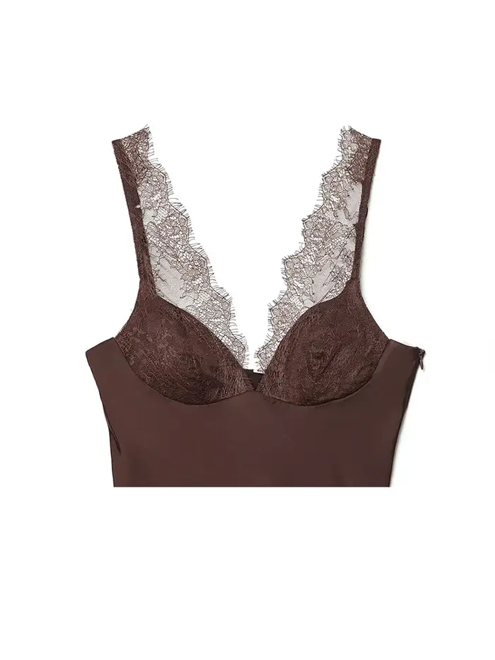 HH Femme Mode Décoration en dentelle Haut court uni Sexy Sans manches Dos nu Col en V Fermeture éclair latérale Texture satinée 3 couleurs Hauts d'été