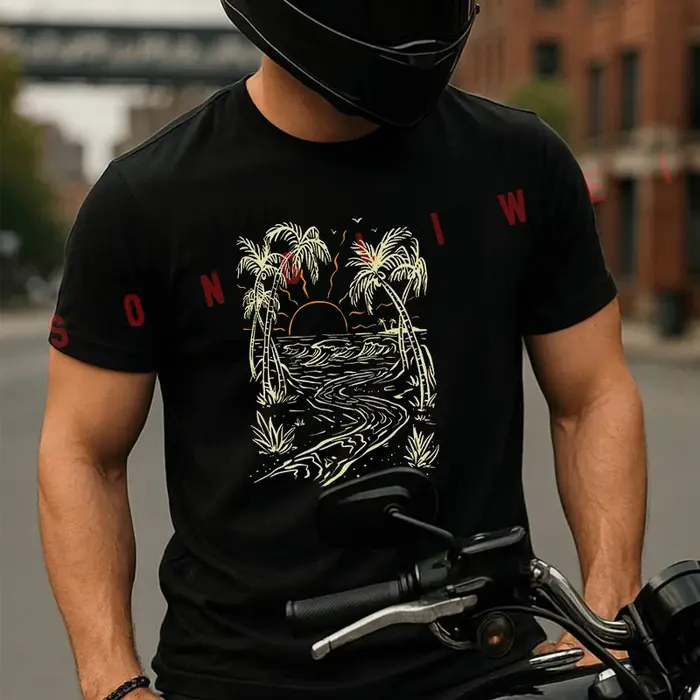 T-shirt imprimé style vacances en bord de mer avec motif insulaire pour homme