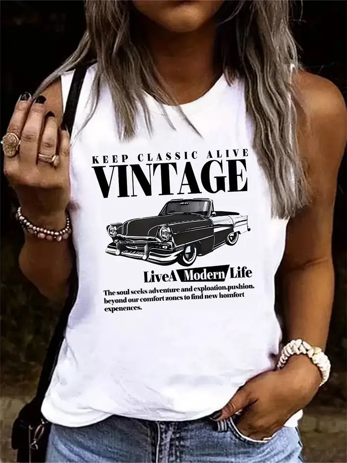 Débardeur Vintage voiture graphique rétro Design T-shirt imprimé gilet imprimé femmes sans manches c