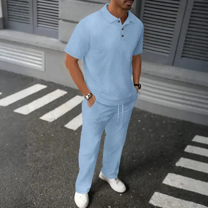 2025 hommes printemps et automne jacquard couleur unie décontracté et haut POLO à la mode