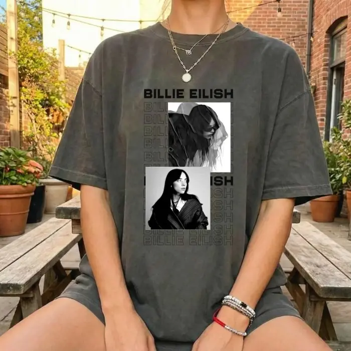 Billie Eilish thème graphique rétro fan de musique T-shirt unisexe chemise pur coton toutes saisons streetwear couche de base goth y2k vêtements