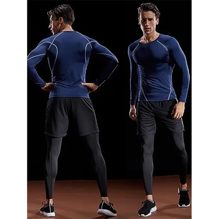 Compression à manches longues T-shirt hommes élastique entraînement