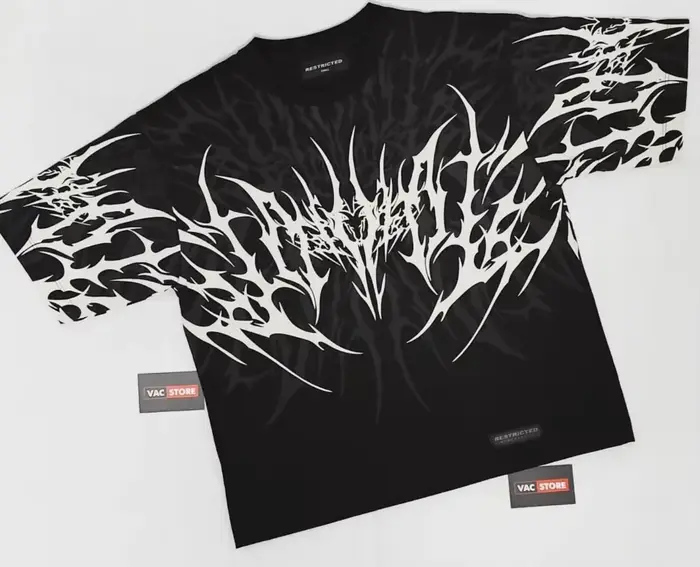 T-shirt Cyberpunk Gothique Imprimé Texture Épineuse Audacieuse en Coton Pur – Style Urbain Confortable pour le Streetwear