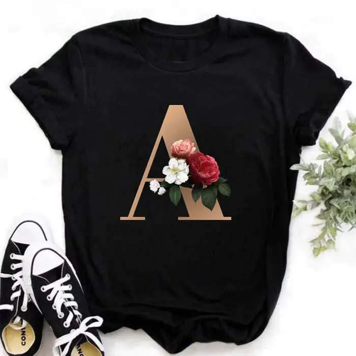 A B C D E Alphabet anglais imprimé T-Shirt femmes nouvel été Couples amoureux femme T-Shirt Harajuku