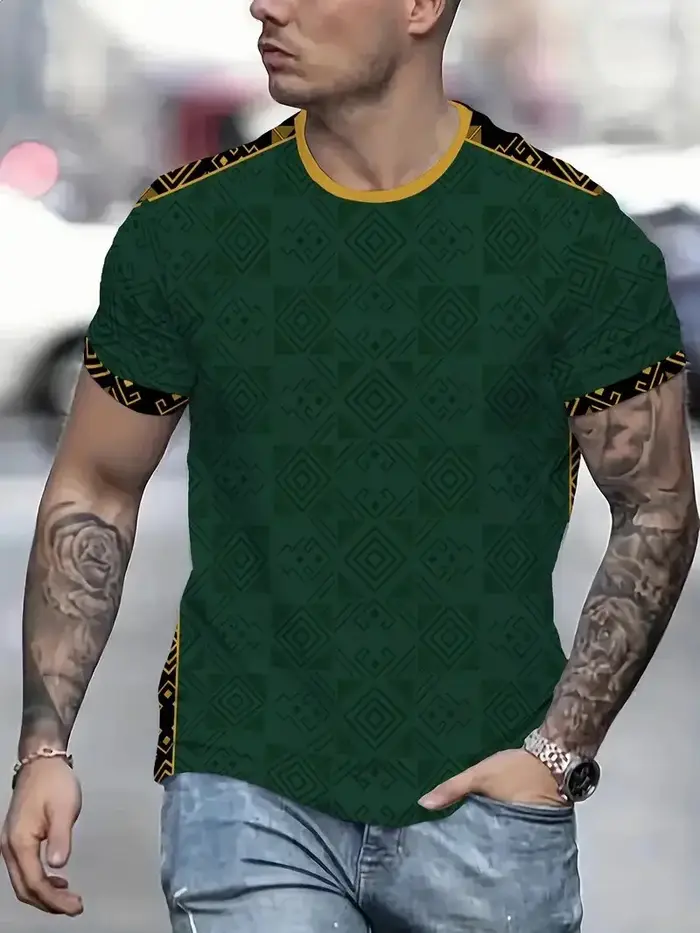T-shirt vert à motif Chevron montagne pour homme