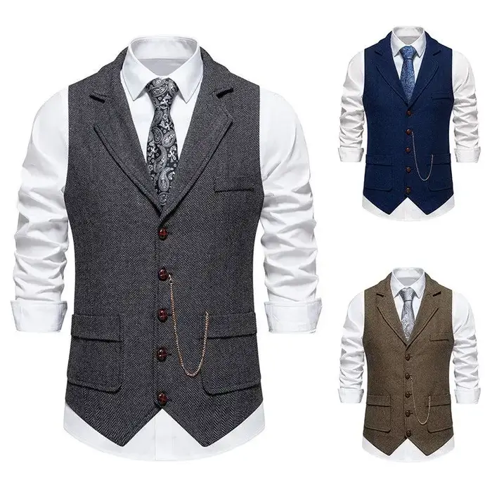 Gilet rétro britannique à revers café pour hommes