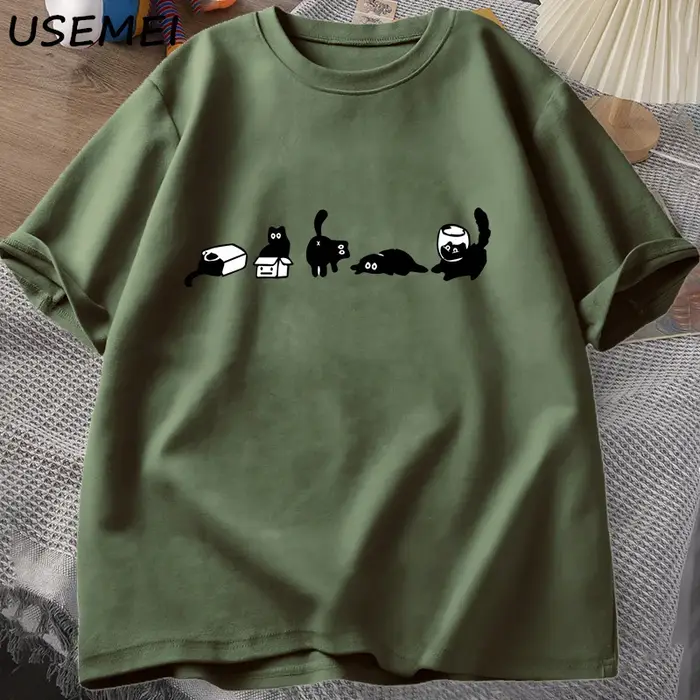 Cinq humeurs chats T-Shirts surdimensionné chat maman t-shirt drôle coton à manches courtes amoureux