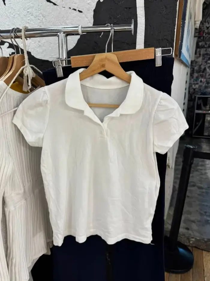 Mignon Polo blanc T-shirt femmes été nouveau Strweetwear coton col rabattu manches courtes t-shirts doux Style Preppy