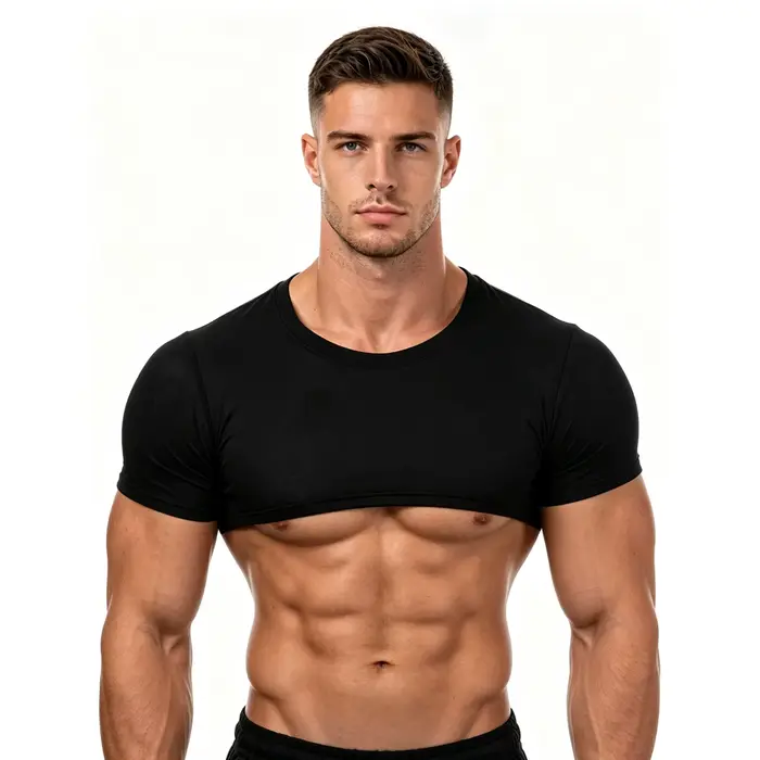 T-shirt court noir à manches courtes pour homme