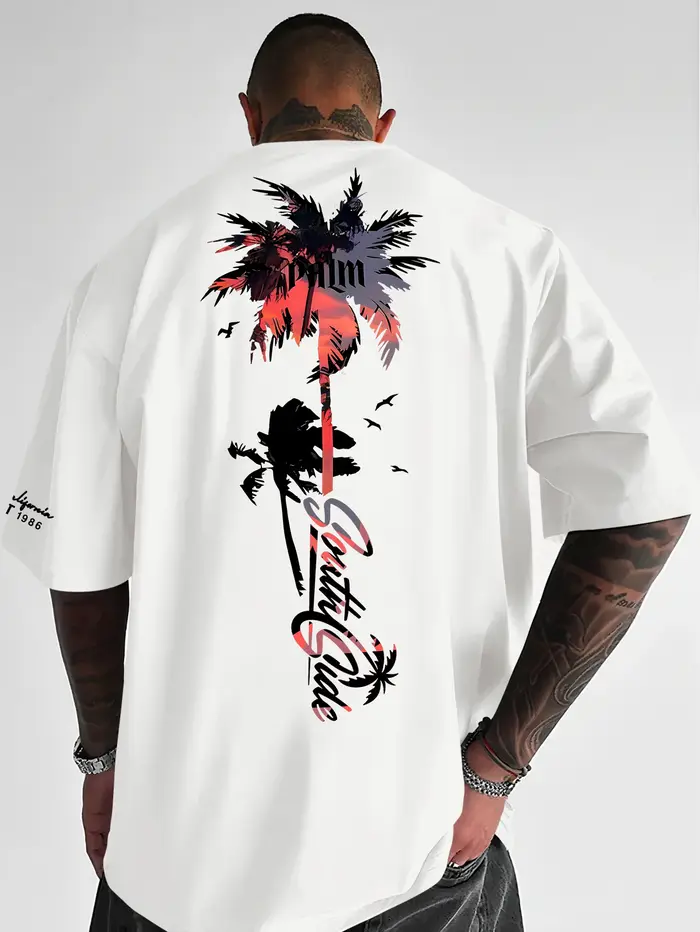 Nouveau T-shirt graphique palmier coucher de soleil tropical 2026