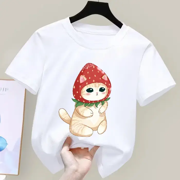 Mofusand T-Shirt Kawaii dessin animé imprimé vêtements Sport décontracté hauts basiques garçons filles coton absorbant blanc manches courtes enfants cadeau