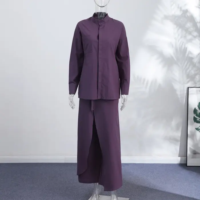 Ensemble pantalon femme style Old Money : chemise à col montant et manches longues