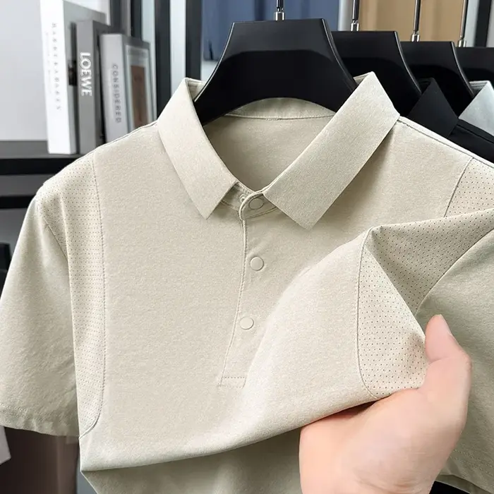 Polo décontracté pour homme en maille respirante et tissu uni
