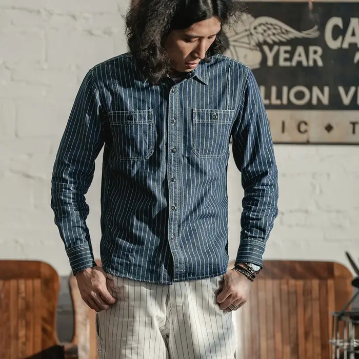 Wabash-Chemise rayée à pois pour homme, chemise de travail boutonnée, style vintage, non stock