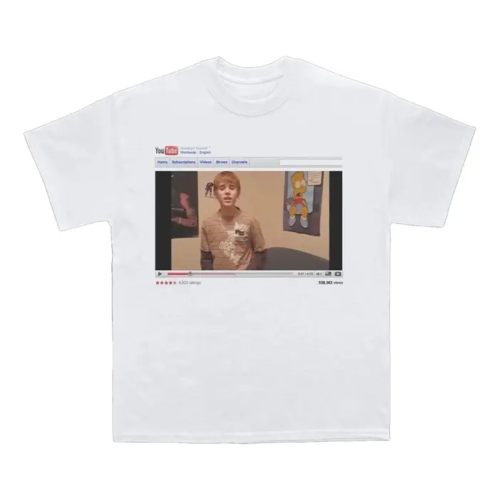 Nouveau T-shirt unisexe 100 % coton avec graphique vidéo viral classique Justin Bieber 2026 – Mode v