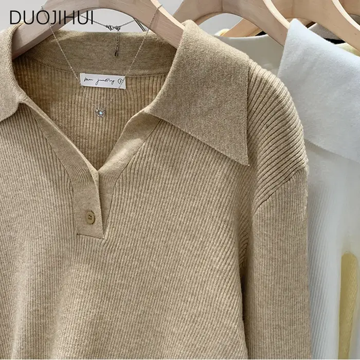 Pull à Manches sulfet Col Polo pour Femme