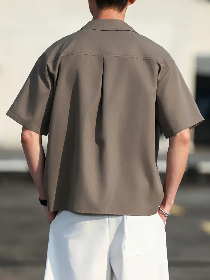 Chemise décontractée à col cubain pour hommes, à manches courtes, couleur unie, coupe ample, boutonnée, pour l'été