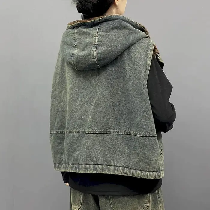Gilets en Denim pour Femme, à Capuche, Style Coréen, Décontracté
