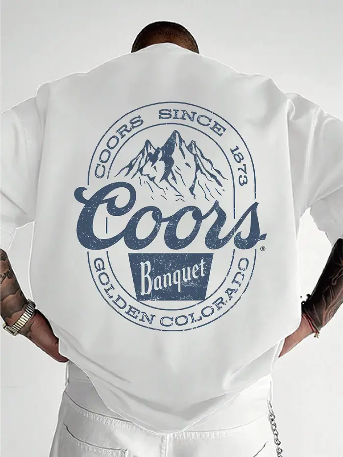 T-shirt col rond Montagnes Coors bleu foncé avec imprimés de texte Voyages de loisirs