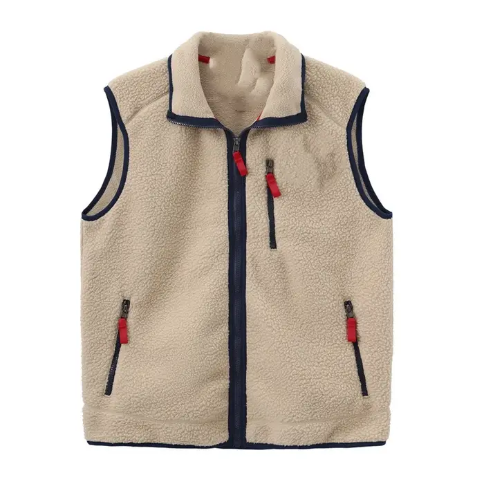 Gilet vintage en polaire à col montant chaud en peau d'agneau pour homme