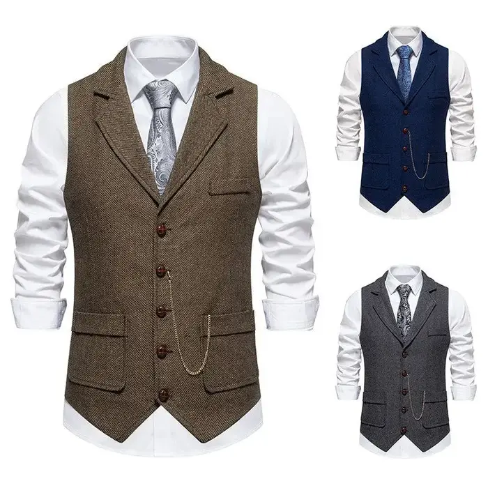 Gilet rétro britannique à revers café pour hommes