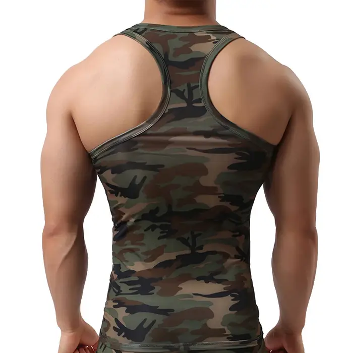 Débardeur Camouflage Homme Été Sans Manches Y-Back Gilet Musculation Gym Entraînement Sous-vêtement Séchage Rapide Fitness Sportswear