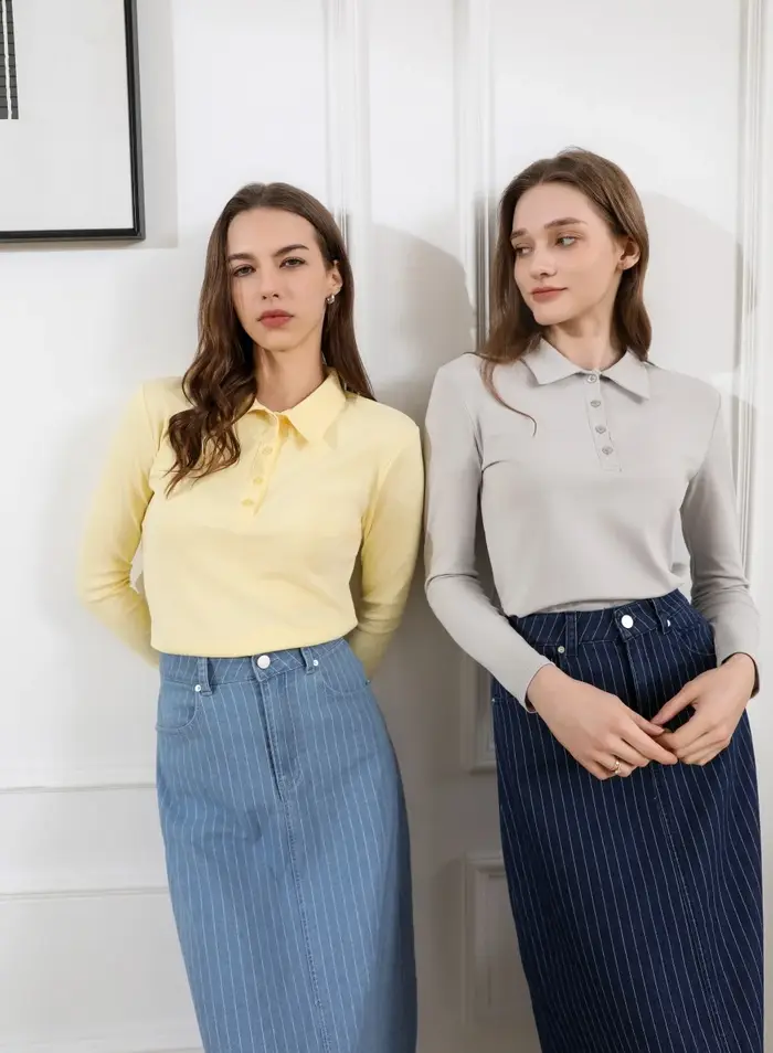 AS 2025 été femme ajusté design polo hauts haute qualité tissu extensible dame vêtements