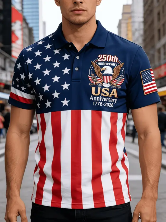 Polo personnalisé avec drapeau américain et Statue de la Liberté pour hommes et femmes