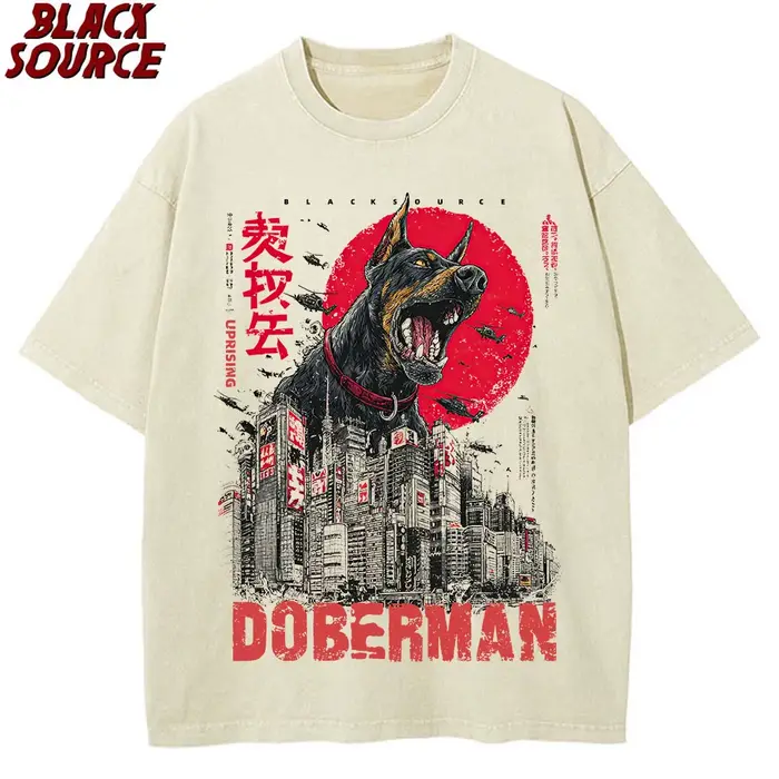 T252 drôle mignon Art japonais doberman graphique pour doberman amoureux t-shirts col rond femmes vê