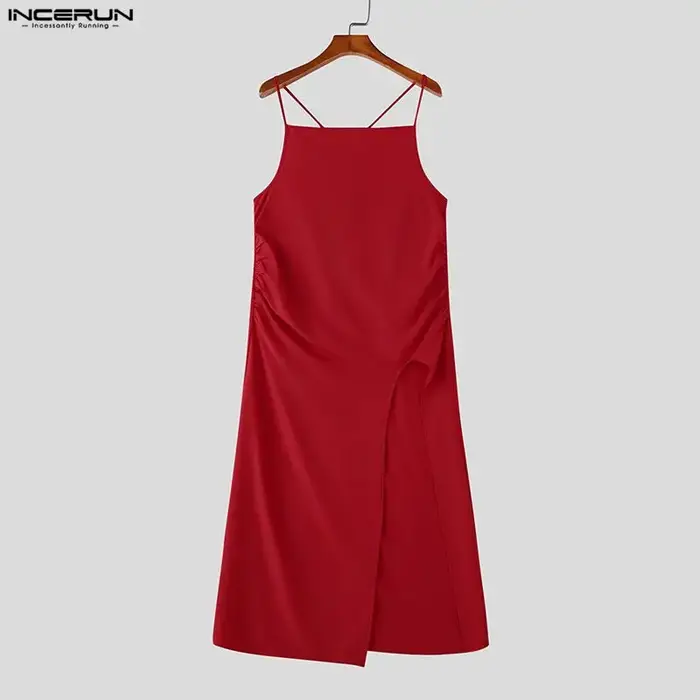 INCERUN Débardeurs Homme Unis Sans Manches à Bretelles Longs Style Streetwear Été 2026 Mode Fête Vêtements