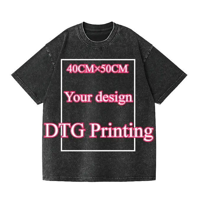 Impression DTG Personnalisez votre conception ou comme des Photos T-Shirt d'été pour hommes Vintage lavé Style Hip Hop 100% coton t-shirts surdimensionnés