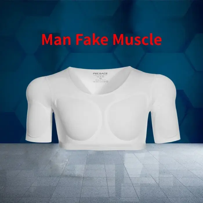 3D faux Muscle T-Shirt homme Cosplay bras poitrine sous-vêtements fête corps Shaper Invisible coussin Abdominal haut