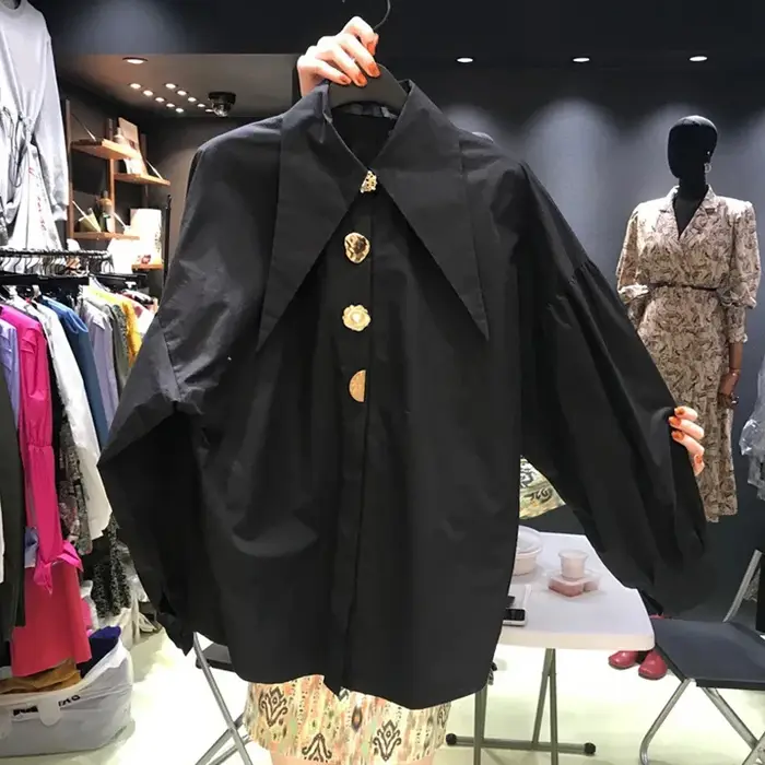 Printemps mode chemise à manches longues col pointu bureau dame Blouse