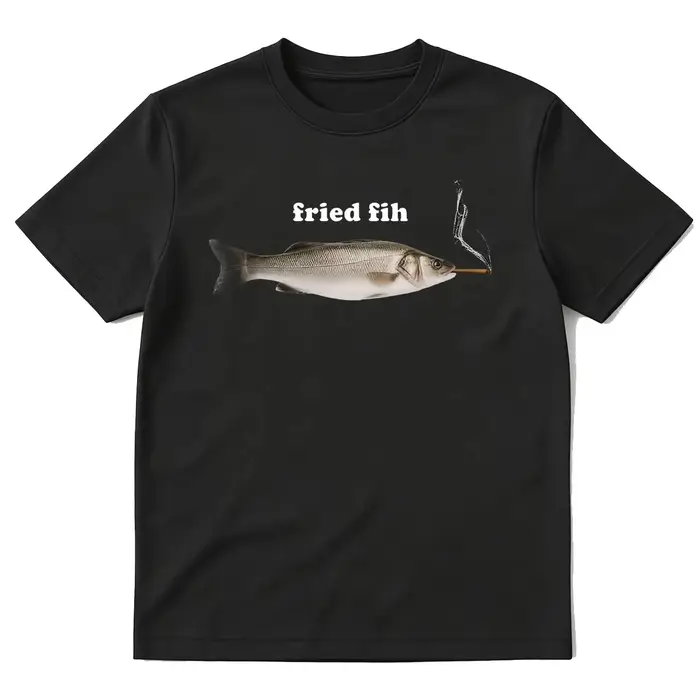 T-shirt Homme Vintage à Manches Courtes en Coton Pur, Motif Poisson Meme Amusant Fumant, Style Décon