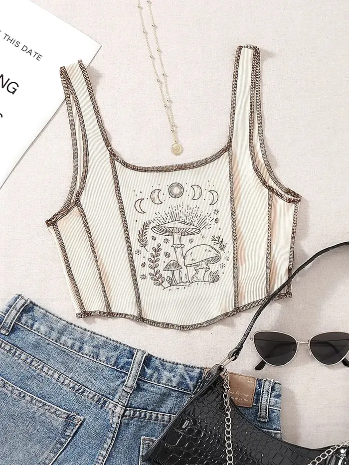 Haut court imprimé grunge gothique pour femmes