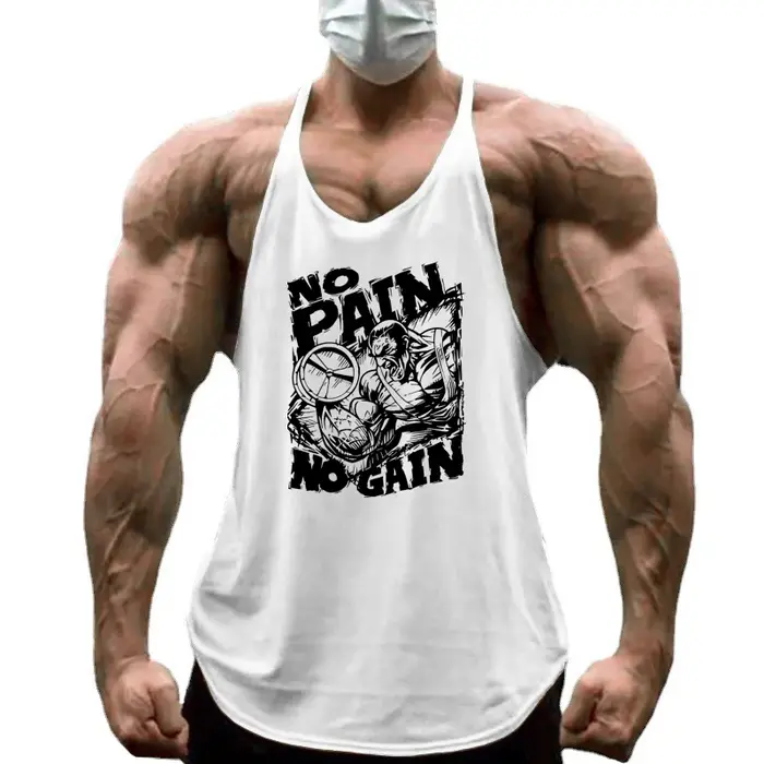 NO PAIN NO GAIN Imprimé Gym Fitness T-Shirt Hommes Musculation Sport Sans Manches Gilets Coton Respi