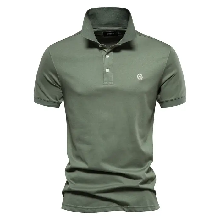 AIOPESON 100% coton broderie hommes polos couleur unie à manches courtes