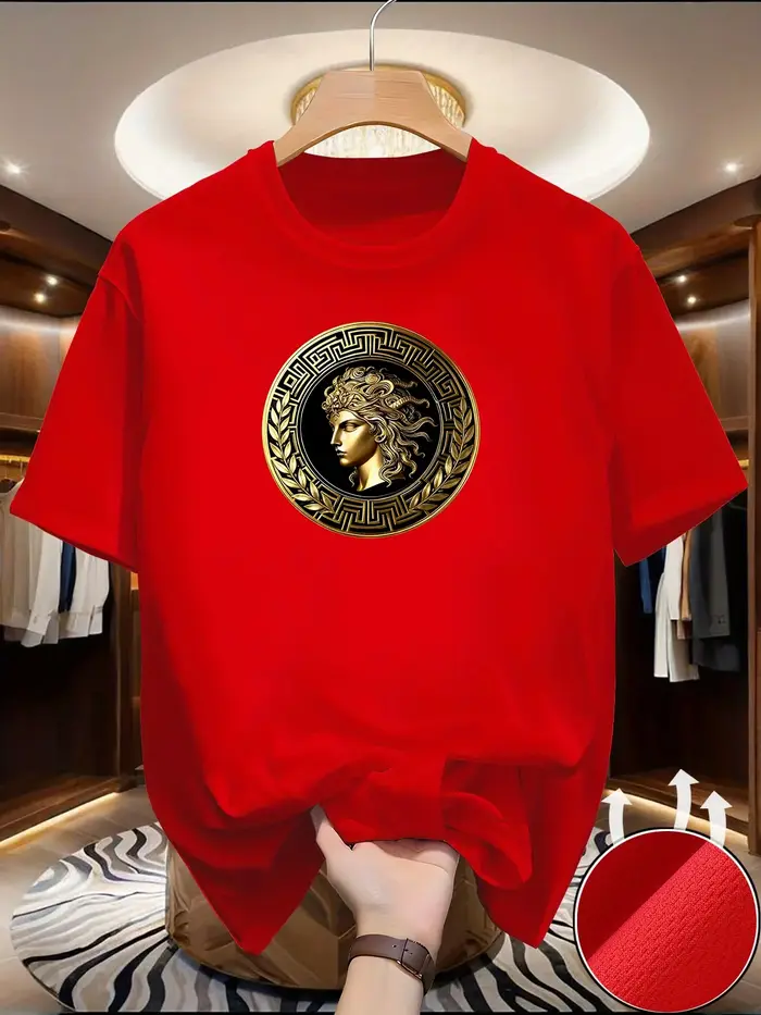 T-shirt Homme Imprimé Visage Latéral, Séchage Rapide, Manches Courtes, Décontracté, Sportif, Été, Ex