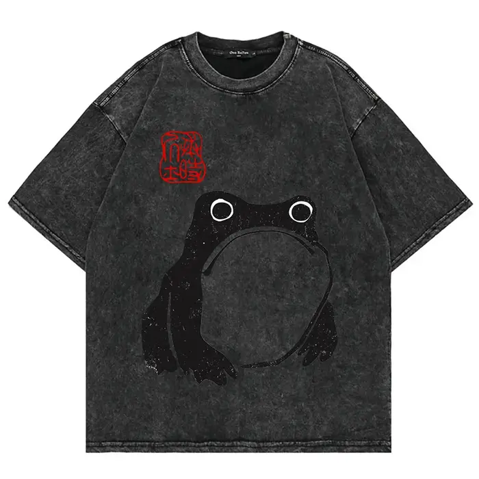 100% coton Vintage lavé non pressé grenouille T-Shirt mode chaude hommes/femmes esthétique drôle