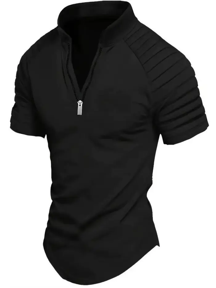 POLO pour hommes printemps sport couleur unie col montant plissé fermeture éclair respirant décontra