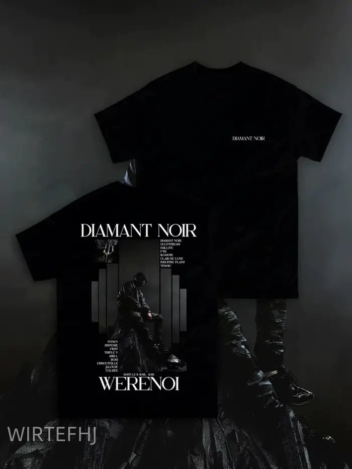 Werenoi T-shirt lourd 100 % coton pour homme - T-shirt graphique Diamant Noir double face, chemise s