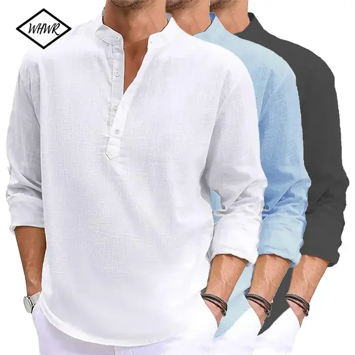 T-shirt à manches longues en lin pour hommes