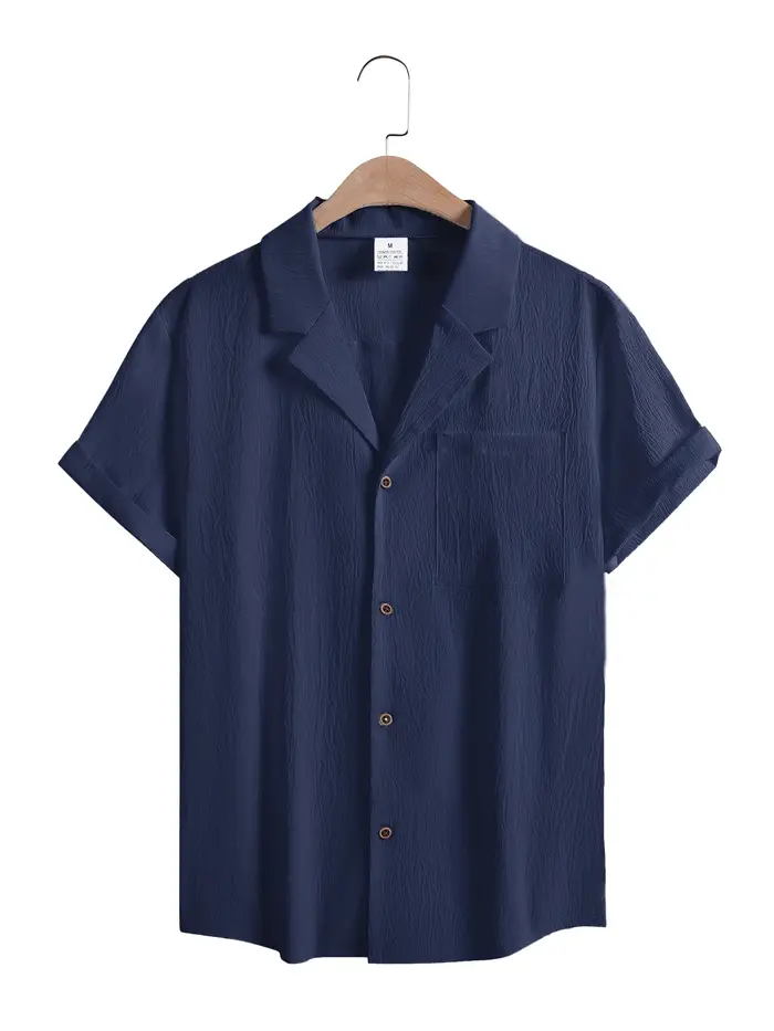Nouveaux hommes à manches courtes T-Shirts été à la mode respirant ample jeunesse basique coton poche haut couleur unie col montant chemises