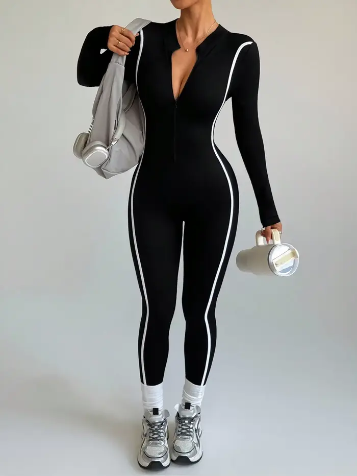 Body de Yoga à col montant et blocage de couleur rayé, vêtements de sport une pièce à séchage rapide
