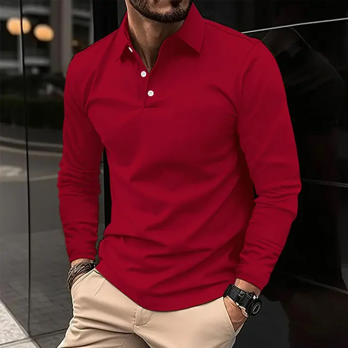 Polo de sport à manches longues pour hommes, printemps-automne