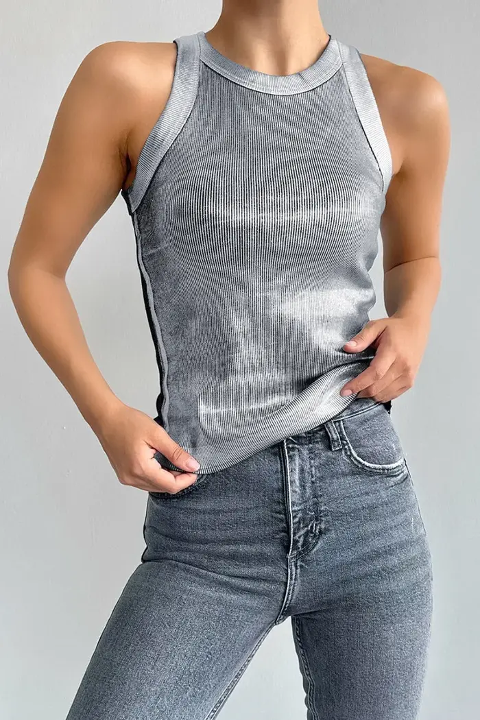 Débardeur en tricot argenté pour femme