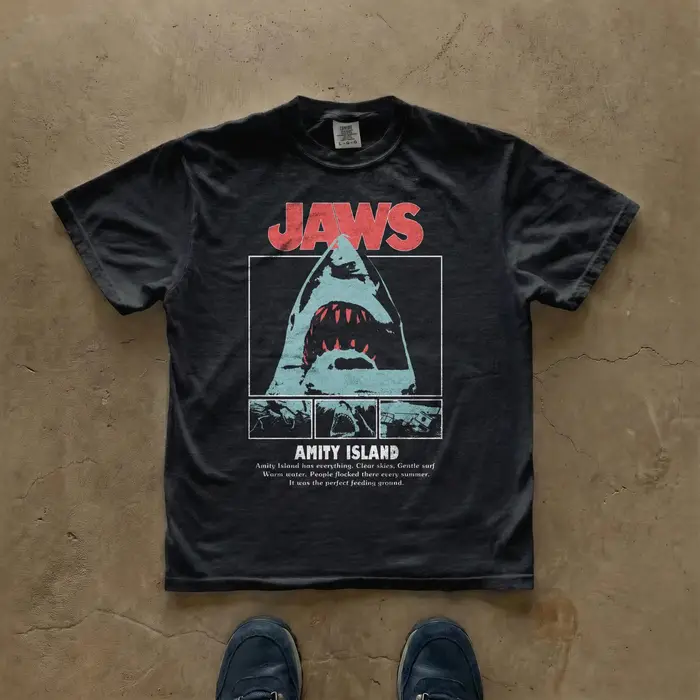 T-shirt vintage pour femme avec motif Jaws, respirant et anti-transpiration, streetwear ample et déc